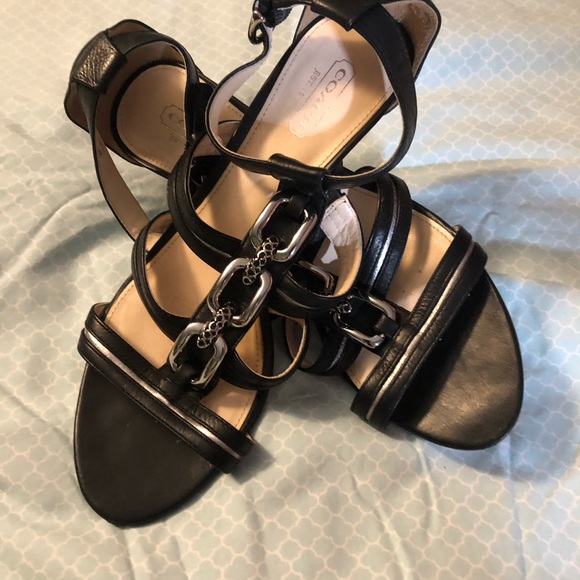 First Pic Copy Never Wore When Bought Coach Sandals Black Leather 3” heels - Picture 5 of 9